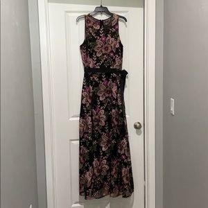 Tahari pink and black full-length dress